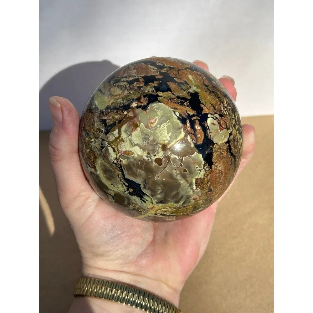 HUGE Volcano Agate Sphere 92.2 mm & over 2 lbs - Amazing UV Reaction